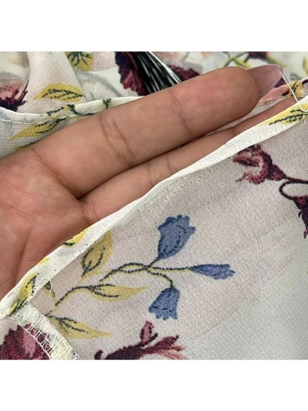 MISA Los Angeles Sia Floral Chiffon Ruffle Blouse XS Burgundy Cream Boho Tassel - Picture 9 of 12